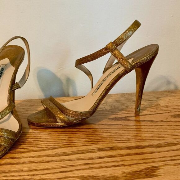 Manolo Blahnik Copper Gold 2000s y2k Strappy heels 36 Sandal Stiletto Carrie - Picture 6 of 16